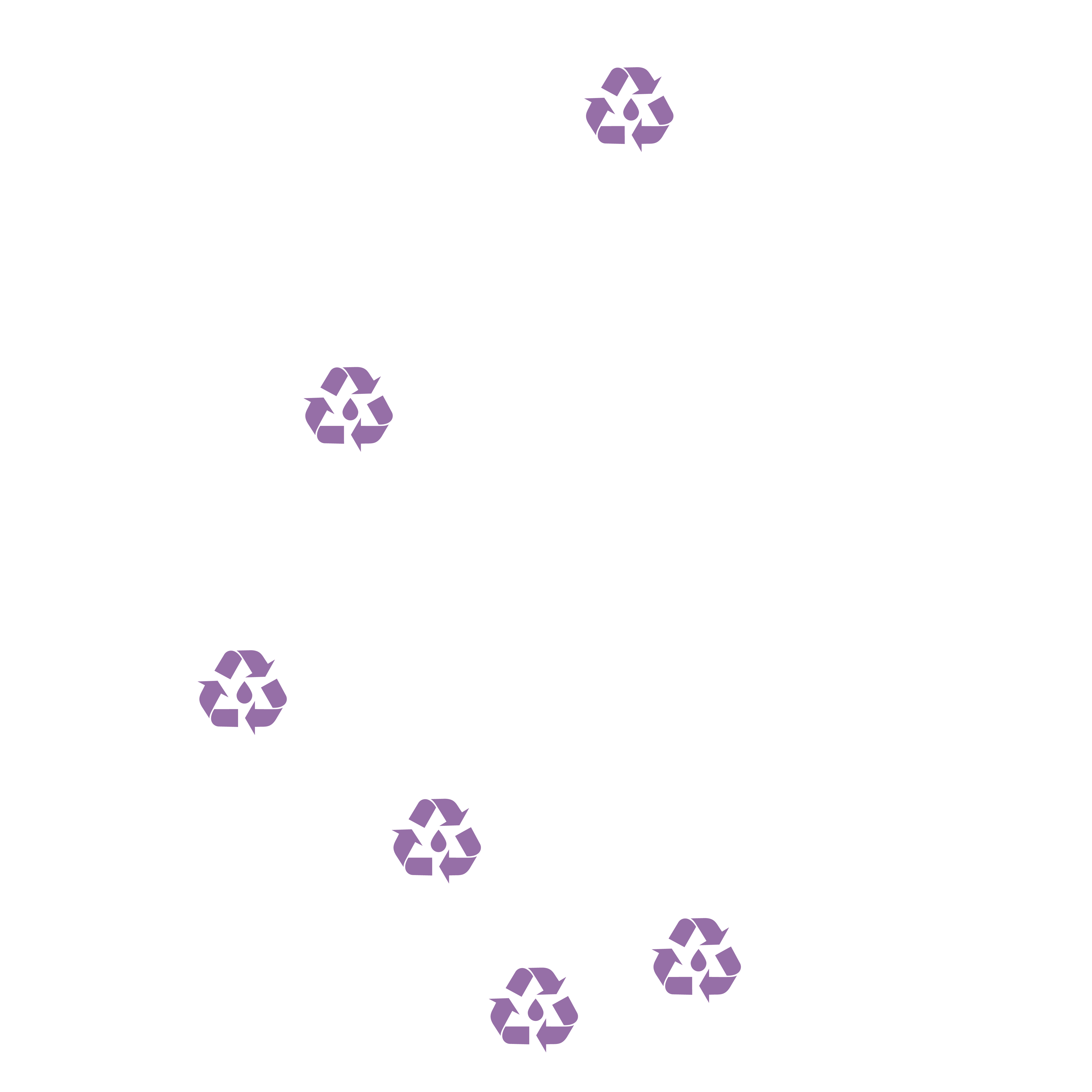 A map of LA county with 6 recycling symbols to represent recycled water produced from wastewater treatment facilities.  Arrows are shown to indicate the downgradient flow of recycled water towards the coast (southwestward flow) 